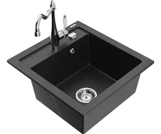 Granitinė virtuvinė plautuvė Mexen Vito su maišytuvu ir sifonu, Metallic juodas/sidabrinis+Chrome