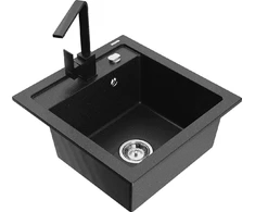 Granitinė virtuvinė plautuvė Mexen Vito su maišytuvu ir sifonu, Metallic juodas/sidabrinis+Juodas