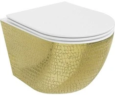 Klozetas Mexen Lena Rimless su lėtai nusileidžiančiu slim dangčiu, Baltas/Gold pattern