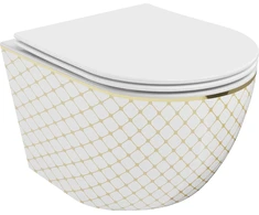 Klozetas Mexen Lena Rimless su lėtai nusileidžiančiu slim dangčiu, Baltas/Gold pattern