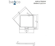 Kvadratinis dušo padėklas Besco Axim UltraSlim, 80 x 80 x 4,5 cm