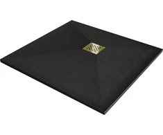 Kvadratinis dušo padėklas Mexen Stone+ su sifonu, 100 x 100 cm, Juodas+Gold