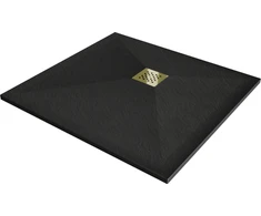 Kvadratinis dušo padėklas Mexen Stone+ su sifonu, 70 x 70 cm, Juodas+Gold