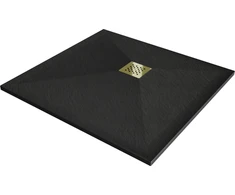 Kvadratinis dušo padėklas Mexen Stone+ su sifonu, 80 x 80 cm, Juodas+Gold