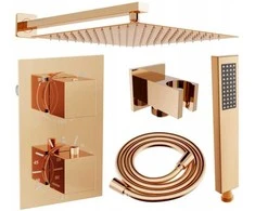 Potinkinis dušo komplektas su termostatu Mexen Cube 6in1, 30x30 cm, Rose Gold
