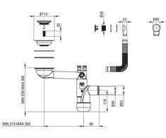 Sifonas granitinėms plautuvėms Deante Space-Saver Lux ZXY_9917, Steel