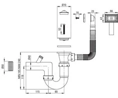 Sifonas plieninėms plautuvėms Deante ZXY_9923, Steel