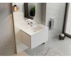 Spintelė Besco Akya Classic 76 cm su praustuvu ir klik-klak, Baltas glossy/Baltas glossy+Chrome