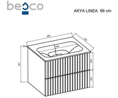 Spintelė Besco Akya Linea 66 cm su praustuvu ir klik-klak, Gun Metal matt/Baltas glossy+Juodas matt