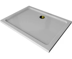 Stačiakampis dušo padėklas Mexen Flat Slim su sifonu, Baltas+Gold, 100x80 cm