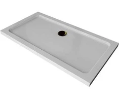Stačiakampis dušo padėklas Mexen Flat Slim su sifonu, Baltas+Gold, 130 x 70 cm