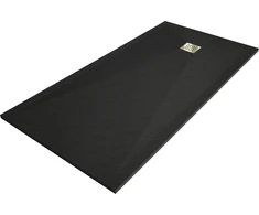 Stačiakampis dušo padėklas Mexen Stone+ su sifonu, 160 x 100 cm, Juodas+Gold