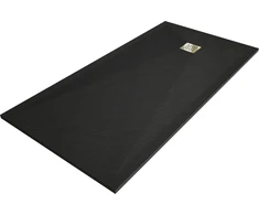 Stačiakampis dušo padėklas Mexen Stone+ su sifonu, 160 x 70 cm, Juodas+Gold