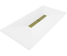 Stačiakampis dušo padėklas Mexen Toro SMC su sifonu, 200 x 80 cm, Baltas+Gold