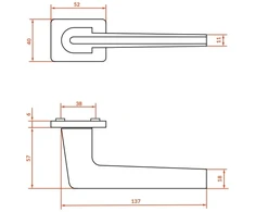 Vidaus durų rankena Kuchinox RECTA, KRT_G00A, Brushed auksinis