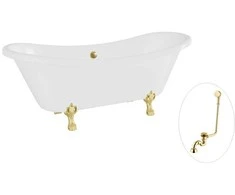 Vonia Besco Amelia 190, Baltas+Gold, su sifonu su persipylimu Klik-klak Gold