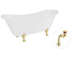 Vonia Besco Amelia 190, Baltas+Gold, su sifonu Klik-klak Gold
