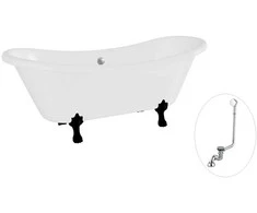 Vonia Besco Amelia 190, Baltas+Juodas, su sifonu su persipylimu Klik-klak Chrome