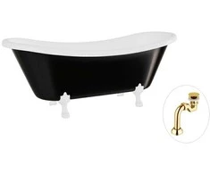 Vonia Besco Amelia B&amp;W 190, Juodas/Baltas+Baltas, su sifonu Klik-klak Gold