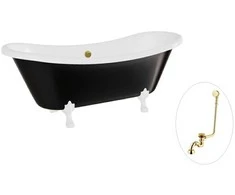 Vonia Besco Amelia B&amp;W 190, Juodas/Baltas+Baltas, su sifonu su persipylimu Klik-klak Gold