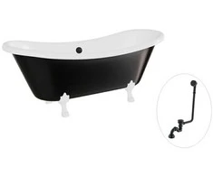Vonia Besco Amelia B&amp;W 190, Juodas/Baltas+Baltas, su sifonu su persipylimu Klik-klak Juodas