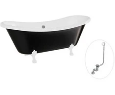 Vonia Besco Amelia B&amp;W 190, Juodas/Baltas+Baltas, su sifonu su persipylimu Klik-klak Chrome