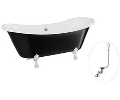 Vonia Besco Amelia B&amp;W 190, Juodas/Baltas+Chrome, su sifonu su persipylimu Klik-klak Chrome