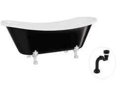 Vonia Besco Amelia B&amp;W 190, Juodas/Baltas+Chrome, su sifonu Klik-klak Juodas