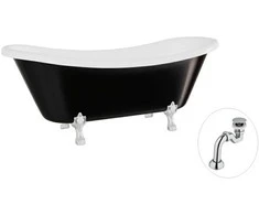 Vonia Besco Amelia B&amp;W 190, Juodas/Baltas+Chrome, su sifonu Klik-klak Chrome