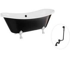 Vonia Besco Amelia B&amp;W 190, Juodas/Baltas+Chrome, su sifonu su persipylimu Klik-klak Juodas