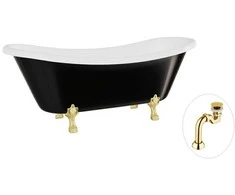 Vonia Besco Amelia B&amp;W 190, Juodas/Baltas+Gold, su sifonu Klik-klak Gold