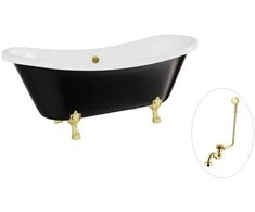 Vonia Besco Amelia B&amp;W 190, Juodas/Baltas+Gold, su sifonu su persipylimu Klik-klak Gold