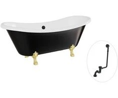 Vonia Besco Amelia B&amp;W 190, Juodas/Baltas+Gold, su sifonu su persipylimu Klik-klak Juodas