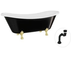 Vonia Besco Amelia B&amp;W 190, Juodas/Baltas+Gold, su sifonu Klik-klak Juodas