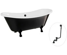 Vonia Besco Amelia B&amp;W 190, Juodas/Baltas+Juodas, su sifonu su persipylimu Klik-klak Juodas