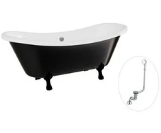Vonia Besco Amelia B&amp;W 190, Juodas/Baltas+Juodas, su sifonu su persipylimu Klik-klak Chrome