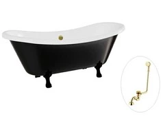 Vonia Besco Amelia B&amp;W 190, Juodas/Baltas+Juodas, su sifonu su persipylimu Klik-klak Gold