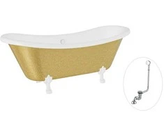 Vonia Besco Amelia Glam 190, Gold+Baltas, su sifonu su persipylimu Klik-klak Chrome