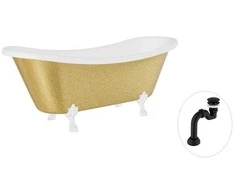 Vonia Besco Amelia Glam 190, Gold+Baltas, su sifonu Klik-klak Juodas