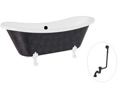 Vonia Besco Amelia Glam 190, Graphite+Baltas, su sifonu su persipylimu Klik-klak Juodas
