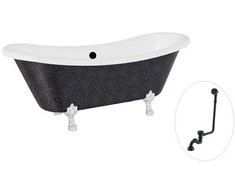 Vonia Besco Amelia Glam 190, Graphite+Chrome, su sifonu su persipylimu Klik-klak Juodas
