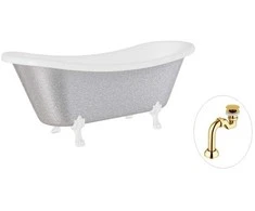 Vonia Besco Amelia Glam 190, Sidabrinis+Baltas, su sifonu Klik-klak Gold