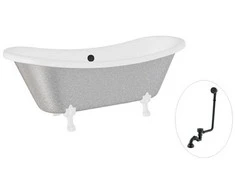 Vonia Besco Amelia Glam 190, Sidabrinis+Baltas, su sifonu su persipylimu Klik-klak Juodas