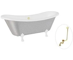 Vonia Besco Amelia Glam 190, Sidabrinis+Baltas, su sifonu su persipylimu Klik-klak Gold