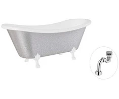 Vonia Besco Amelia Glam 190, Sidabrinis+Baltas, su sifonu Klik-klak Chrome