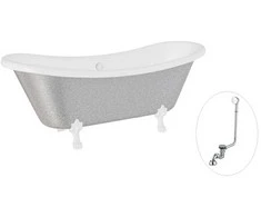 Vonia Besco Amelia Glam 190, Sidabrinis+Baltas, su sifonu su persipylimu Klik-klak Chrome