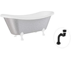 Vonia Besco Amelia Glam 190, Sidabrinis+Baltas, su sifonu Klik-klak Juodas