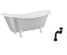 Vonia Besco Amelia Glam 190, Sidabrinis+Chrome, su sifonu Klik-klak Juodas