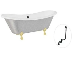 Vonia Besco Amelia Glam 190, Sidabrinis+Gold, su sifonu su persipylimu Klik-klak Juodas