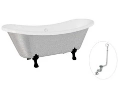Vonia Besco Amelia Glam 190, Sidabrinis+Juodas, su sifonu su persipylimu Klik-klak Chrome